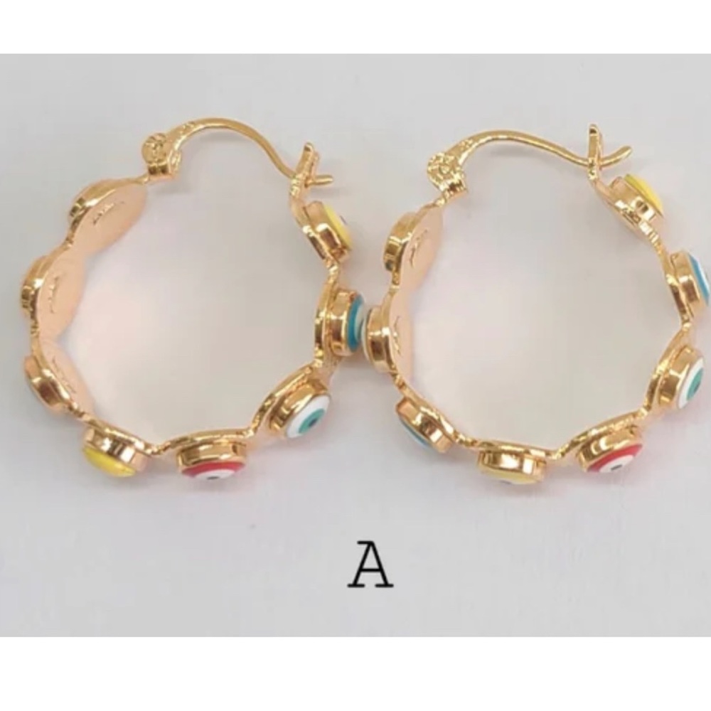 Lucky Eyes 18 K Overlay Hoops - Picture 3 of 6